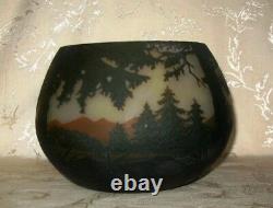 HUGE 1890's Signed Nancy Daum Cameo Glass BOWL done in a Forest by Water Design