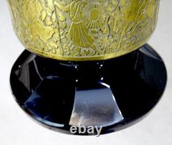 HUGE! Antique MOSER KARLSBAD Amethyst Glass ART DECO Engraved GOLD FRIEZE Vase