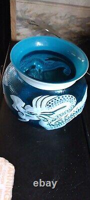 Hammered Cameo Glass Blown Out Vase Chinese Dragon