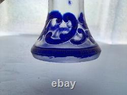 Harrach Acid Etched Cameo Vase Blue To Clear Czech Bohemian Glass Kralik Moser