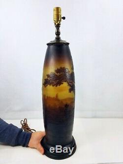 Huge Antique French Cameo Art Glass Vase Lamp Galle Daum Alsace Castle Scene