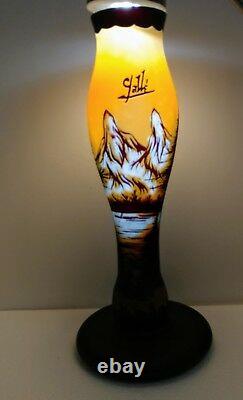 Huge Galle Museum Quality Cameo Art Glass Vase Mountains Forests 14 1/2 tall
