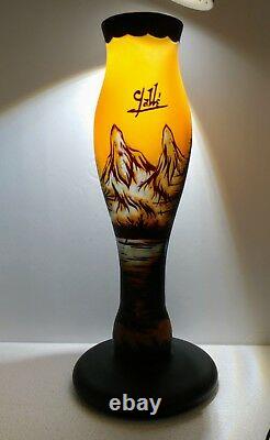 Huge Galle Museum Quality Cameo Art Glass Vase Mountains Forests 14 1/2 tall