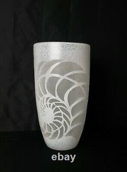 Huge Murano Art Glass Reverse Cameo Cut White Ferns Vase Contemporary Design