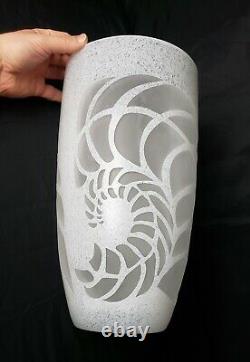Huge Murano Art Glass Reverse Cameo Cut White Ferns Vase Contemporary Design