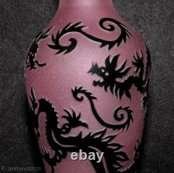 INCREDIBLE CAMEO Vase FELLERMAN+RAABE Carved Dragons SIGNED Vtg Studio ArT GLaSs