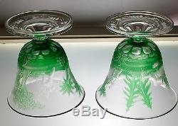 Impressive Pair of Moser Cameo & Intaglio Green Cut Clear Vases ca. 1885