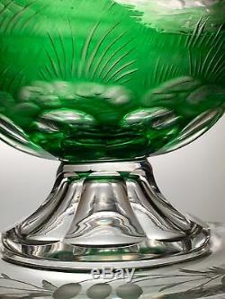 Impressive Pair of Moser Cameo & Intaglio Green Cut Clear Vases ca. 1885
