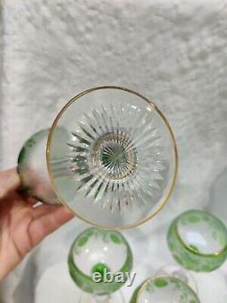 Incredible set 8 green to clear cameo Baccarat glass St. Louis cut glass stems