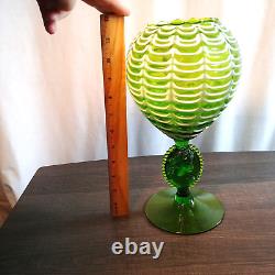 Italian Empoli Draped Green Cameo Art Glass Vase Compote Art Nouveau Style MCM