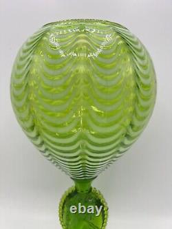 Italian Empoli Draped Green Opalescent Cameo Art Glass Vase Compote 12x6