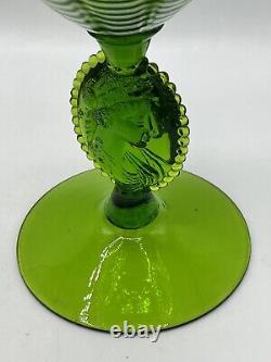 Italian Empoli Draped Green Opalescent Cameo Art Glass Vase Compote 12x6
