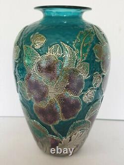JONATHAN HARRIS SIGNED LIMITED EDITION 4/50 HIBISCUS CAMEO GLASS VASE 18cm