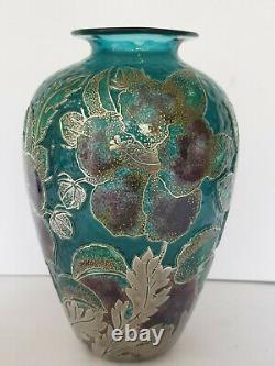 JONATHAN HARRIS SIGNED LIMITED EDITION 4/50 HIBISCUS CAMEO GLASS VASE 18cm