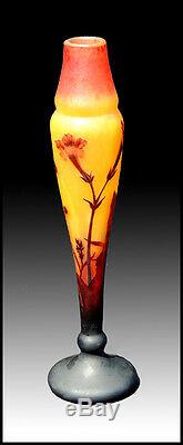 Jean Daum Large Cameo Glass Flower Vase SIGNED Rare Nancy France Artwork Antique