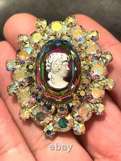 Juliana Glass Cameo AB Rhinestones Brooch Pin Rare 2