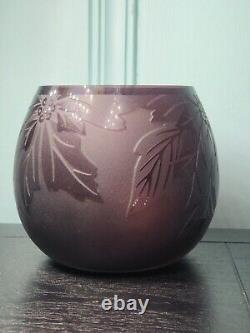 KEN BENSON LS Cameo Art Glass Amethyst, Purple, Leaf Vase Signed, #142 Of 3000