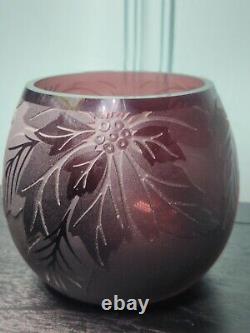 KEN BENSON LS Cameo Art Glass Amethyst, Purple, Leaf Vase Signed, #142 Of 3000
