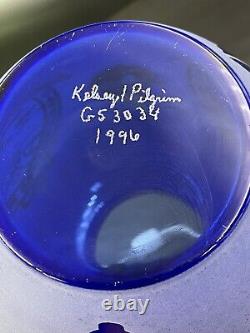 Kelsey Murphy Cobalt Cameo Glass Vase Pilgrim Signed Vintage 1996 G53034 9x7
