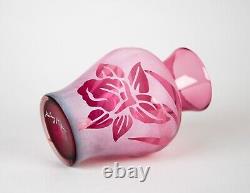 Kelsey Murphy Pilgrim Art Glass Cameo Etched Cranberry Vase 6 Signed