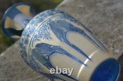 Kelsey Murphy Pilgrim Cameo Glass Blue Parakeet Vase Ltd. Ed. 250 Signed Striking
