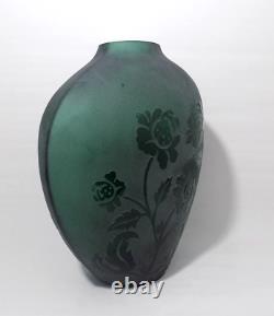 Kelsey Murphy Pilgrim Cameo Glass Vase 12 x 10 Green Floral Large Free Ship