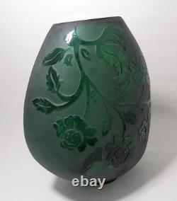 Kelsey Murphy Pilgrim Cameo Glass Vase 12 x 10 Green Floral Large Free Ship