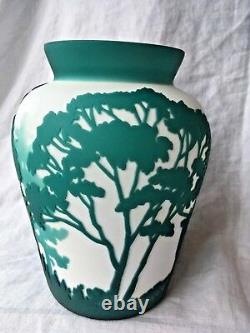 Kelsey Murphy Pilgrim Cameo Glass Vase Deer Green White 3 Layer Sand Carved