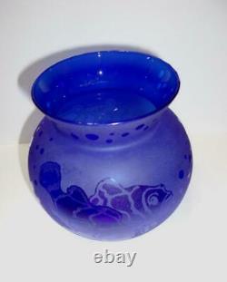 Kelsey Murphy Pilgrim Cobalt Blue Cameo Etched Glass Vase Tropical Fish