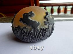Kelsey Pilgrim Glass Cameo Thick Sand Carved Bunny Rabbit Paperweight