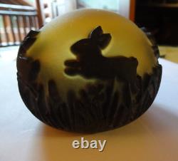 Kelsey Pilgrim Glass Cameo Thick Sand Carved Bunny Rabbit Paperweight