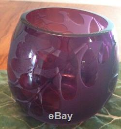 Ken Benson Amethyst Olive Branch Cameo Art Glass Vase