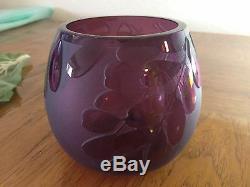 Ken Benson Amethyst Olive Branch Cameo Art Glass Vase
