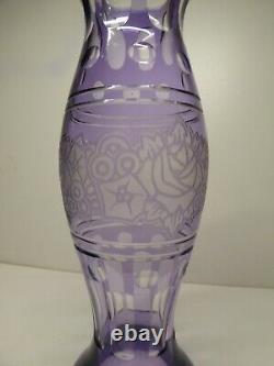 Kralik Art Deco Cameo Etched Vase Glass Czech Signed Val Saint Lambert Antique