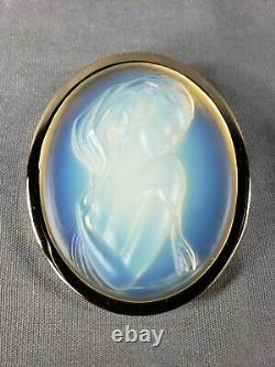LALIQUE Clemence Lady Cameo Opalescent Pink Crystal Pin Brooch Gold Plated + Box