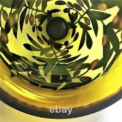 LARGE AJKA CRYSTAL HUNGARY CAMEO VASE, BROWN AMBER olive trees H29,5 x W18 cm