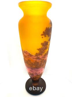 LARGE Reproduction Cameo Glass Landscape Emile Galle Vase Art Nouveau 22.5