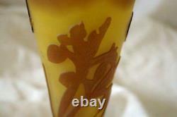La Rochere Glass Brown And Yellow Cameo Art Glass Vase Butterflies 11 Signed