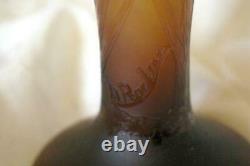 La Rochere Glass Brown And Yellow Cameo Art Glass Vase Butterflies 11 Signed