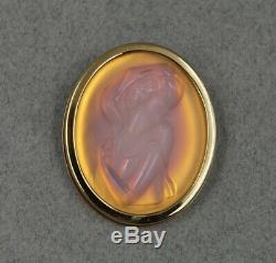 Lalique French Art Glass Large Clemence Pink Opalescent Cameo Lady Pin Brooch