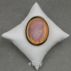 Lalique French Art Glass Large Clemence Pink Opalescent Cameo Lady Pin Brooch