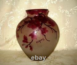 Large 1800's Signed Legras Cameo Art Glass Vase done in a Floral Design