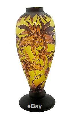 Large Cameo Art Glass Vase with Flower Signed Galle Tip