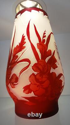 Large Emile Galle Like Cameo Glass Cabinet Vase Floral Authorized Repro Unique