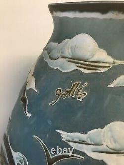 Large Galle' Cameo glass blue and white vase 12 x 10