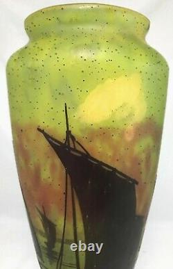 Large Impressive Daum Nancy Cameo Vase with Marine Scene