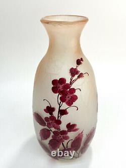Large Legras France Cranberry Art Glass Cameo Vase, Signed