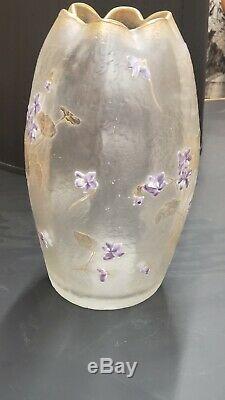 Large Legras Mont Joye St Denis Gilt & Enameled Cameo Glass Vase