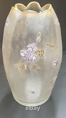 Large Legras Mont Joye St Denis Gilt & Enameled Cameo Glass Vase