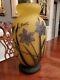 Large Signed Gallé Tip Cameo Glass Vase Flowers Yellow Buds Foliage